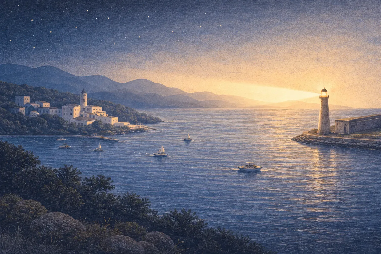 Svjetionik na mediteranskoj obali u sumrak — proaktivno vođenje i zaštita